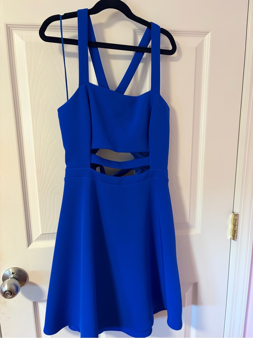 Striking Blue Backless Cutout A-Line Dress